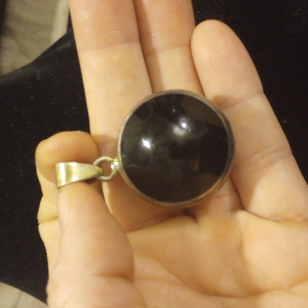 Black onyx and turquoise pendant, Mexico .925 stamped , pendant only*